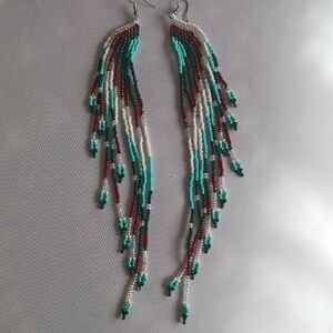 MulticolorLong  Beaded Dangle Earrings